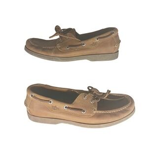 Dockers Mens Brown Leather Boat Shoes Lace Up Moccasins Size 9M